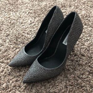 Grey rhinestone pumps
